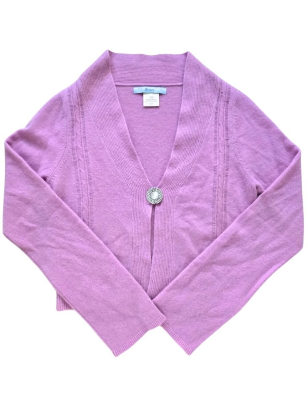 Marciano 100% Cashmere Cardigan Pink Purple V-Neck Rhinestone Button Medium